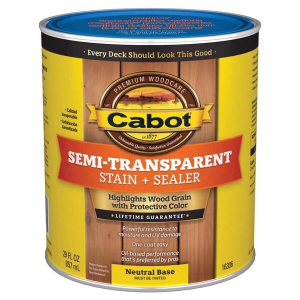 Cabot Low VOC Semi-Transparent Tintable Neutral Base Oil-Based Stain and Sealer 1 qt 140.0016306.005